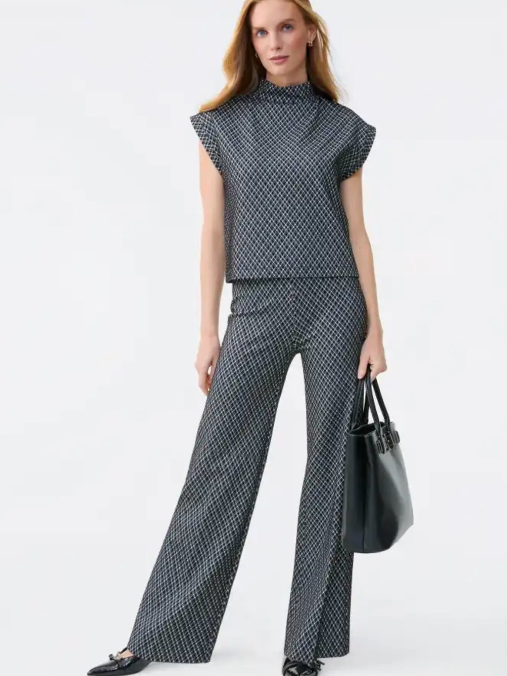 Ann Taylor Black & White Wide-Leg Pant Set with Mock Neck Top